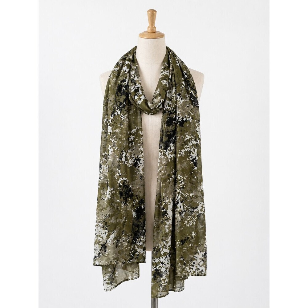 Life is Good Scarf Green Camo Camouflage Print Wrap Polyester Nature Outdoors